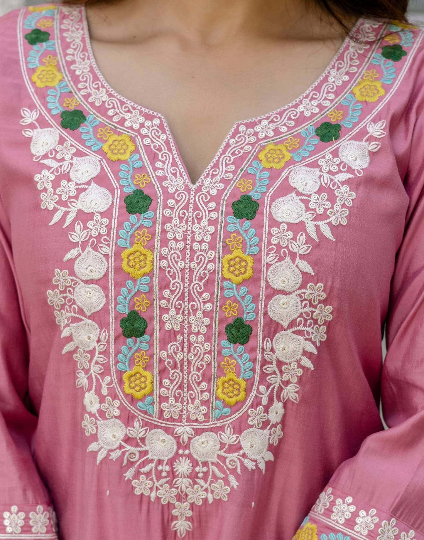 Silk Embroidered Straight Kurta with Pant & Dupatta