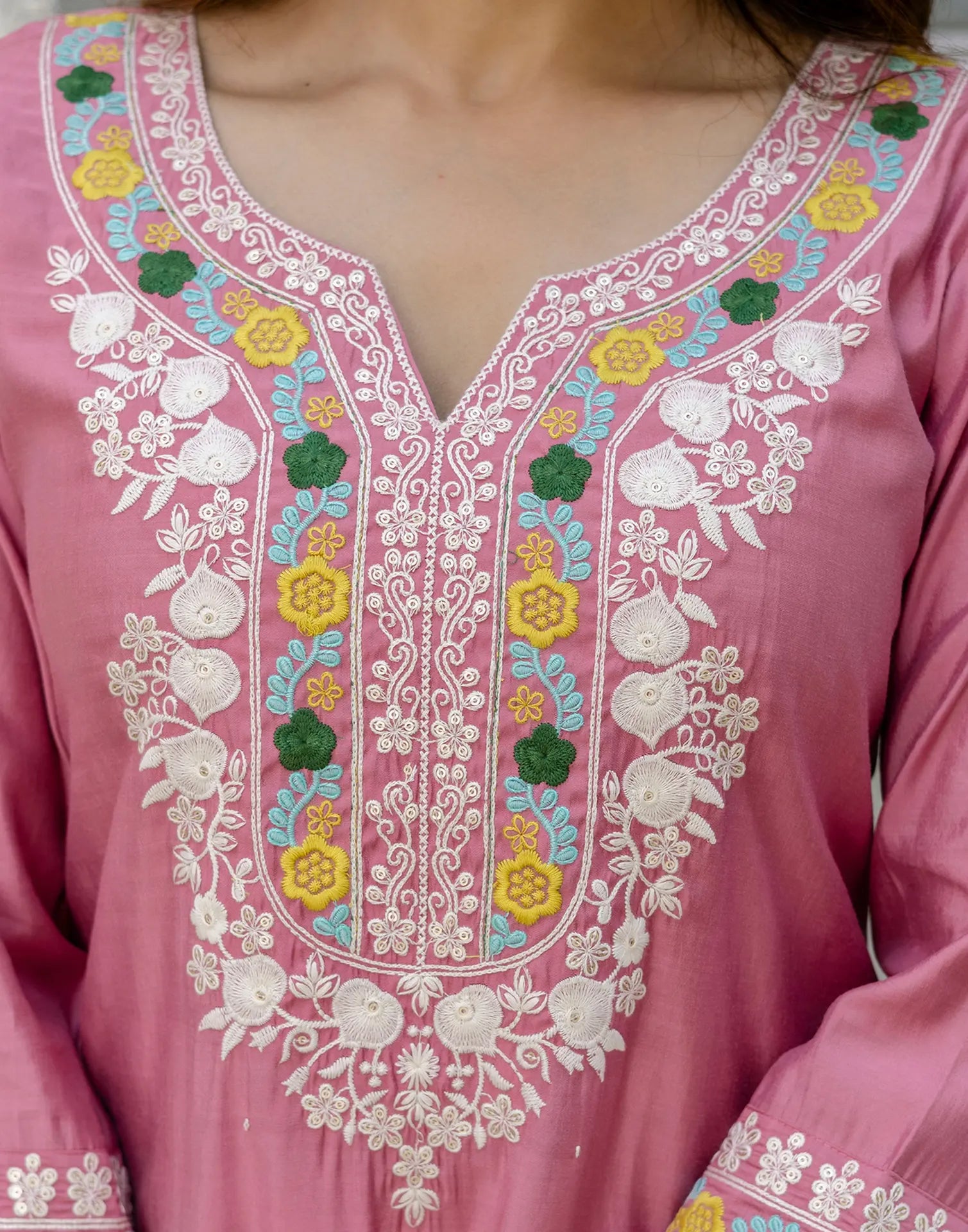 Silk Blend Embroidered Straight 3 Piece Kurta Set