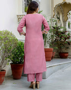 Silk Blend Embroidered Straight 3 Piece Kurta Set