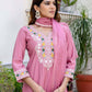 Silk Embroidered Straight Kurta with Pant & Dupatta