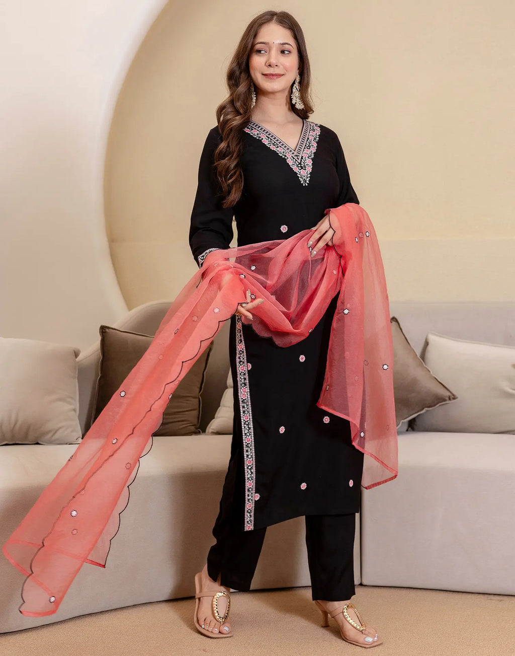 Viscose Rayon Embroidered Straight 3 Piece Kurta Set