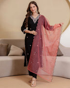 Viscose Rayon Embroidered Straight 3 Piece Kurta Set