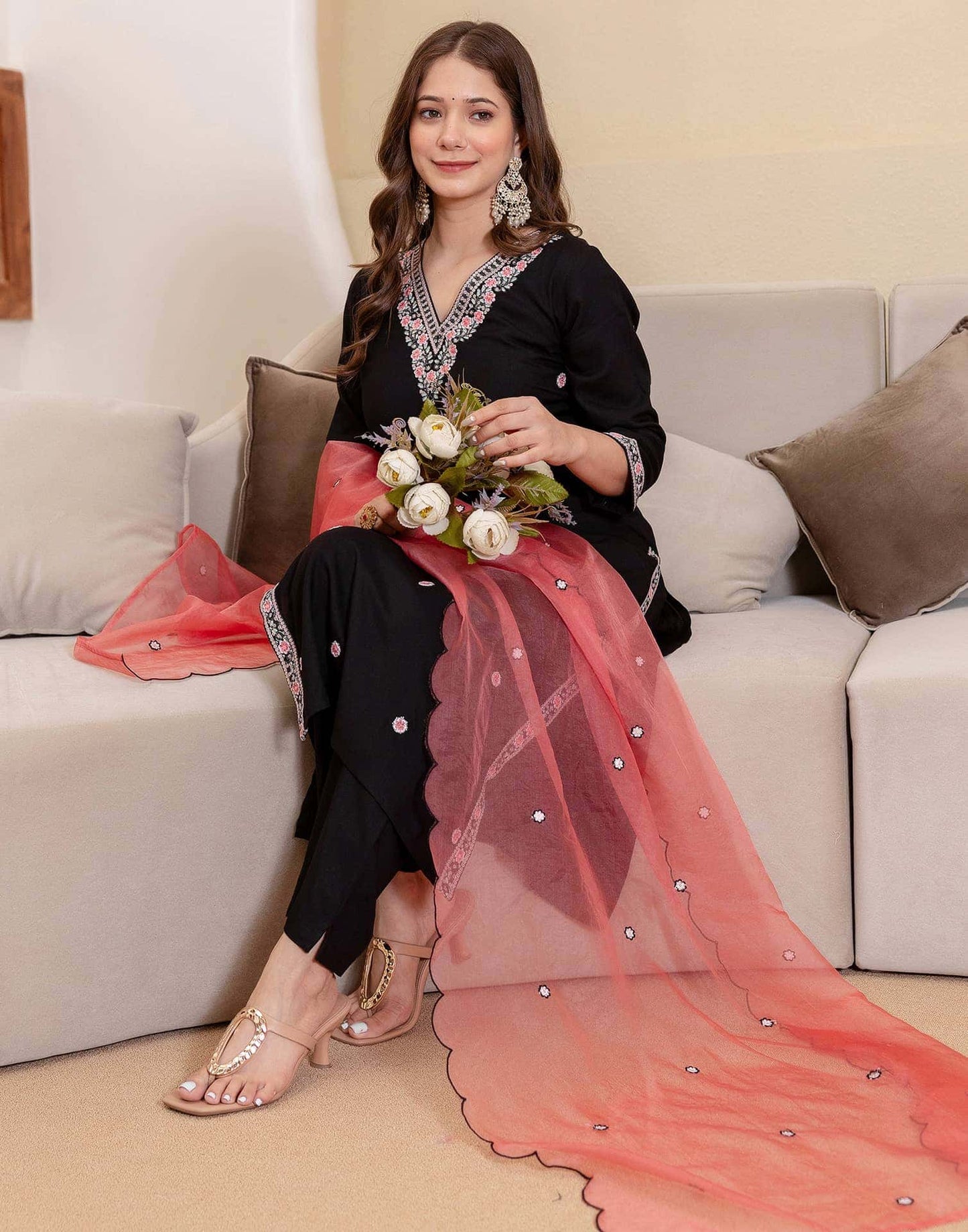 Rayon Embroidered Straight Kurta with Pant & Dupatta