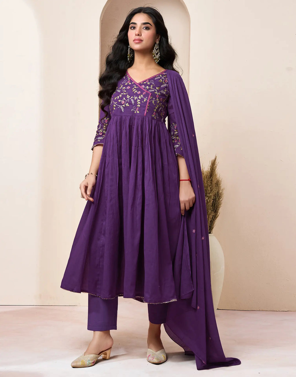Pure Cotton Embroidered Anarkali 3 Piece Kurta Set