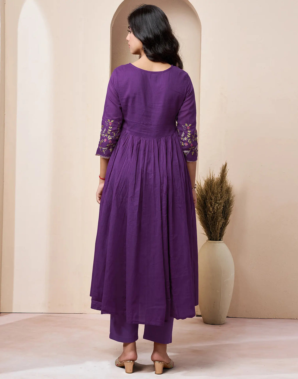 Pure Cotton Embroidered Anarkali 3 Piece Kurta Set