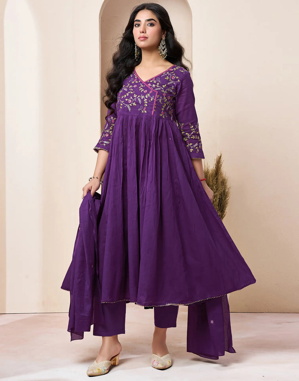 Pure Cotton Embroidered Anarkali 3 Piece Kurta Set