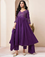 Pure Cotton Embroidered Anarkali 3 Piece Kurta Set