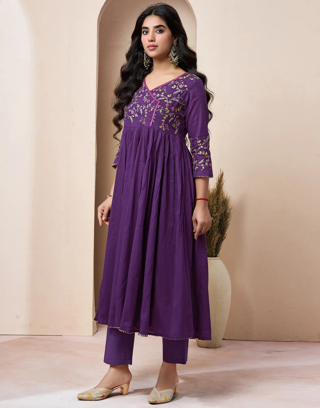 Pure Cotton Embroidered Anarkali 3 Piece Kurta Set