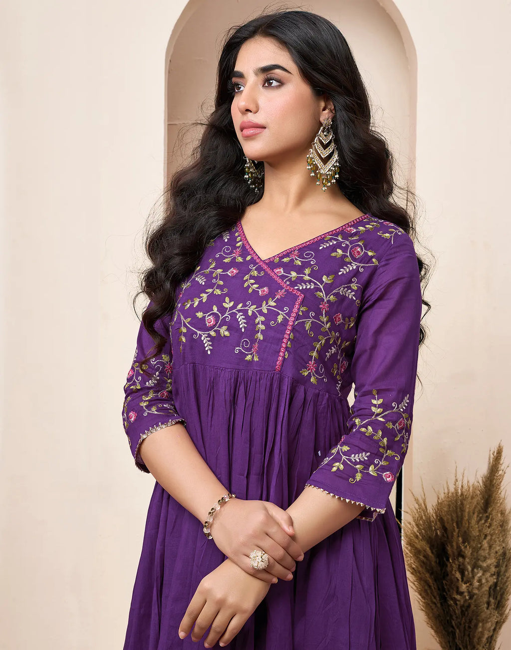 Pure Cotton Embroidered Anarkali 3 Piece Kurta Set
