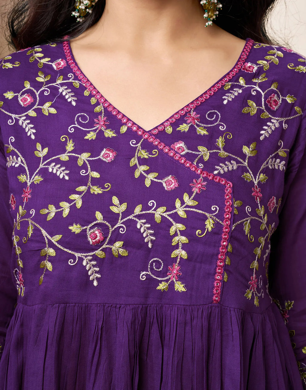 Pure Cotton Embroidered Anarkali 3 Piece Kurta Set