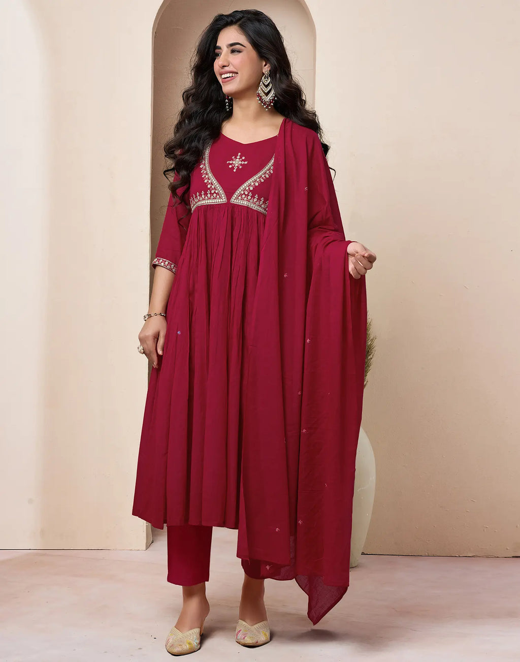 Pure Cotton Embroidered Anarkali 3 Piece Kurta Set
