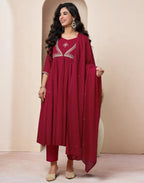 Pure Cotton Embroidered Anarkali 3 Piece Kurta Set