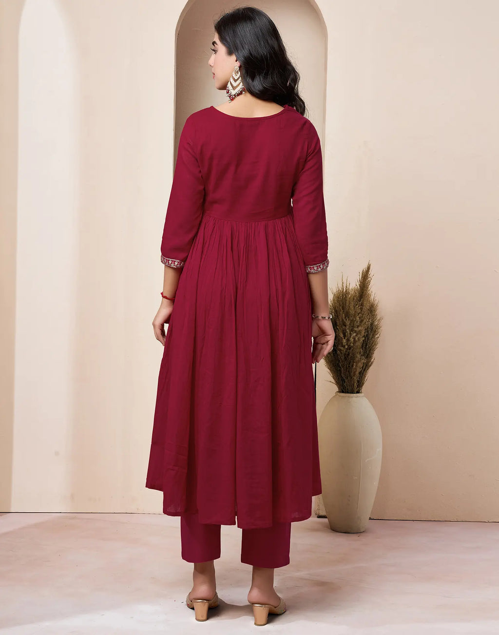 Pure Cotton Embroidered Anarkali 3 Piece Kurta Set