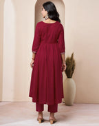 Pure Cotton Embroidered Anarkali 3 Piece Kurta Set