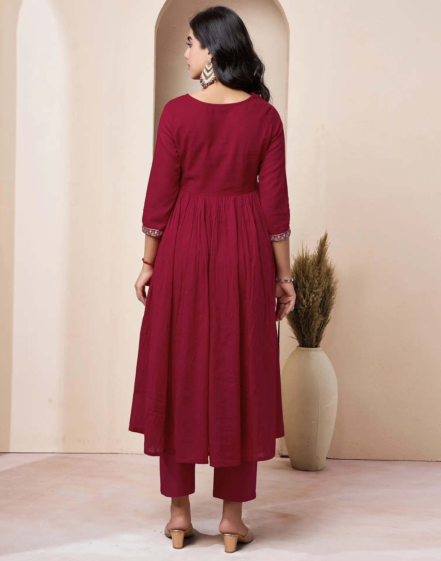 Pure Cotton Embroidered Anarkali 3 Piece Kurta Set