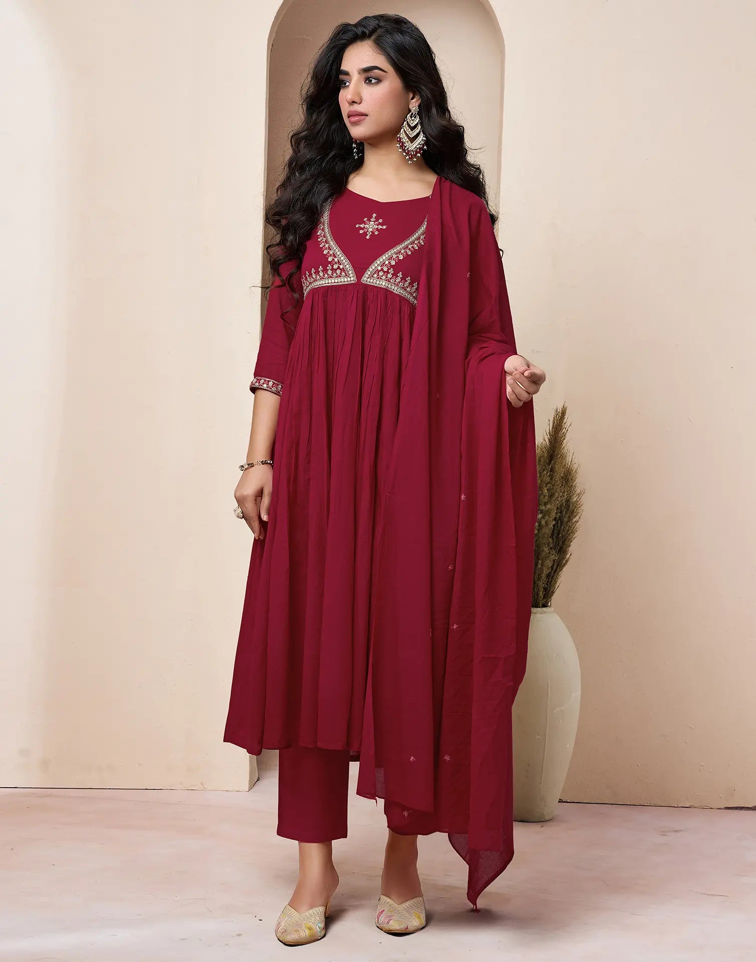 Pure Cotton Embroidered Anarkali 3 Piece Kurta Set