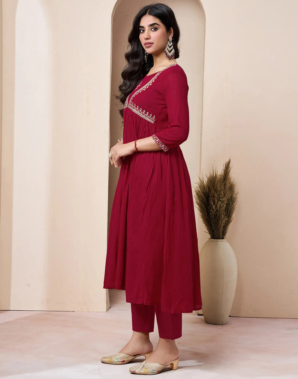 Pure Cotton Embroidered Anarkali 3 Piece Kurta Set