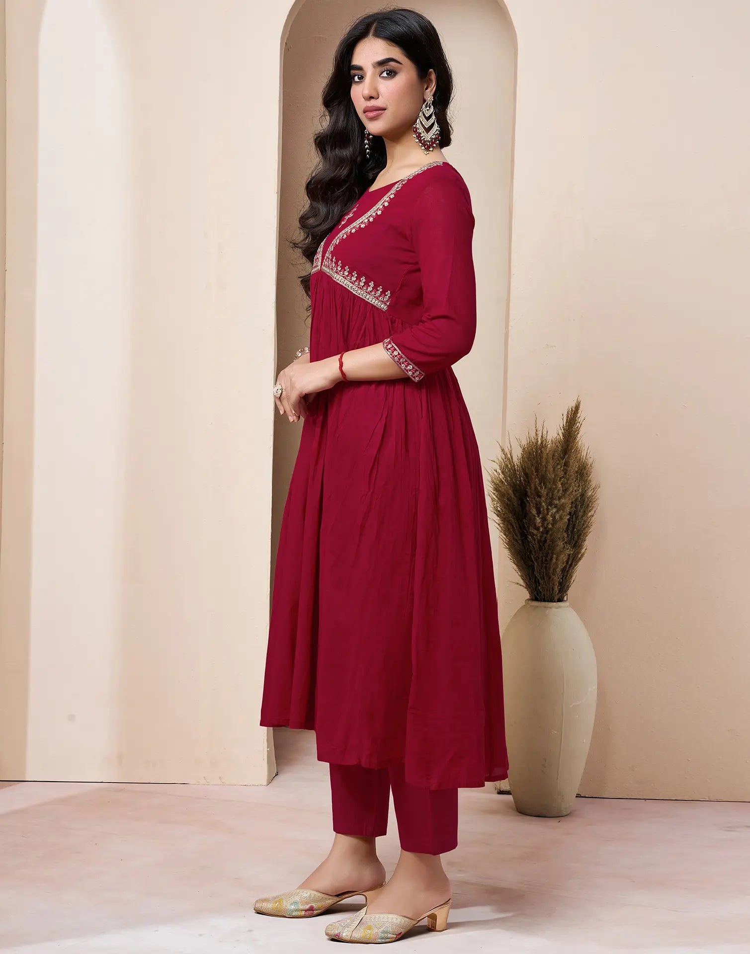 Pure Cotton Embroidered Anarkali 3 Piece Kurta Set