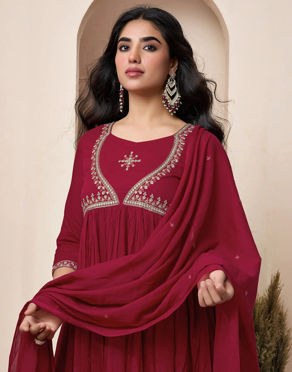 Pure Cotton Embroidered Anarkali 3 Piece Kurta Set