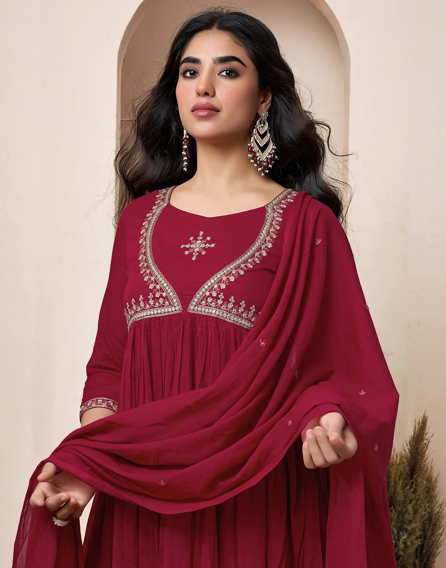 Pure Cotton Embroidered Anarkali 3 Piece Kurta Set