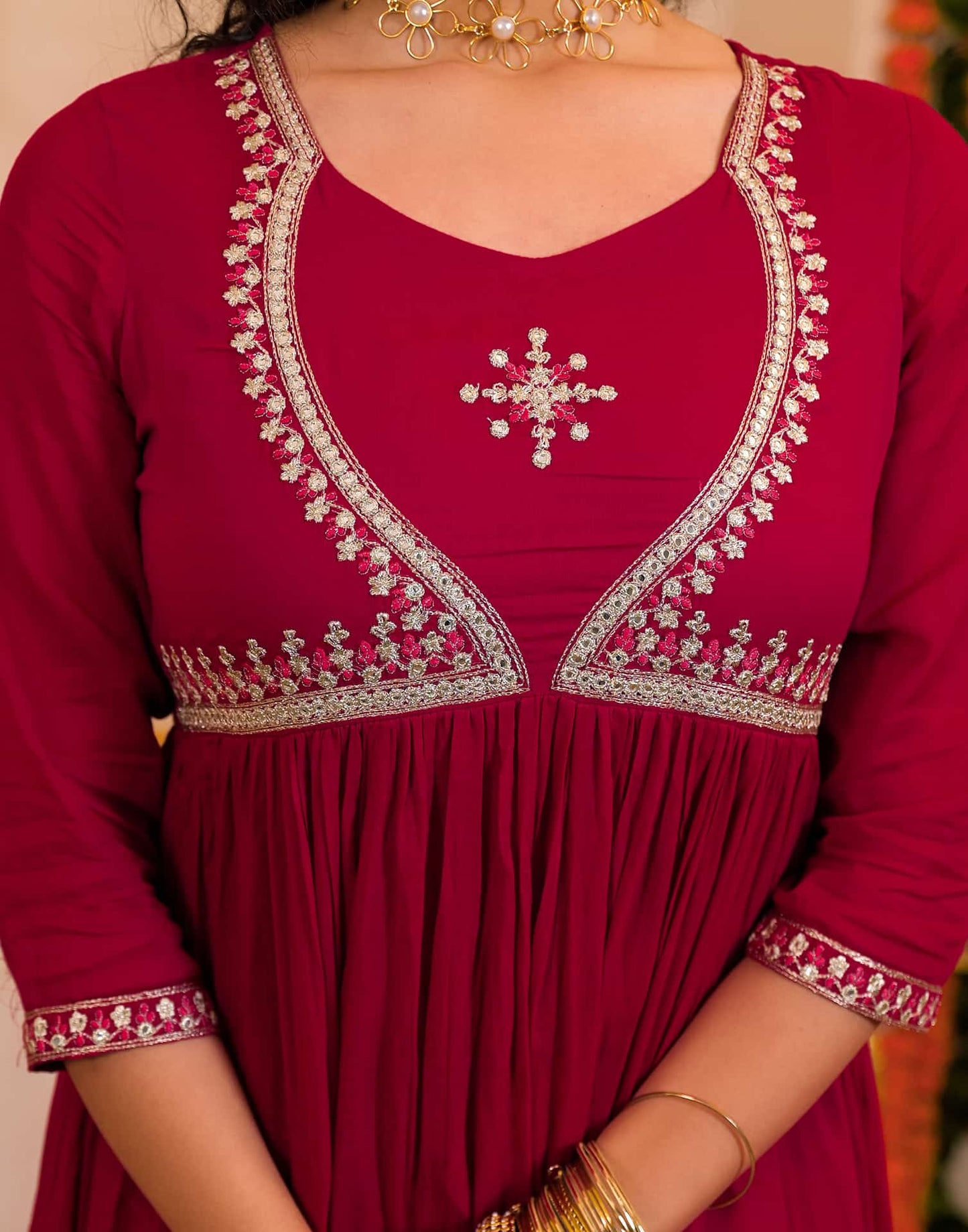 Cotton Embroidered Anarkali Kurta with Pant & Dupatta