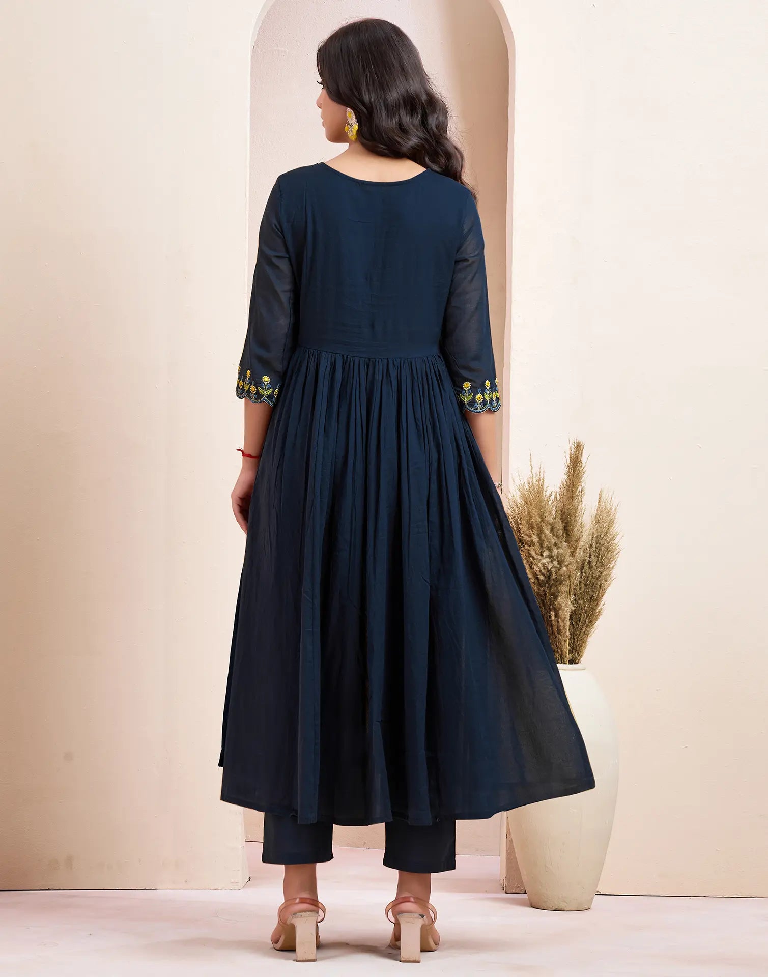 Pure Cotton Embroidered Anarkali 3 Piece Kurta Set
