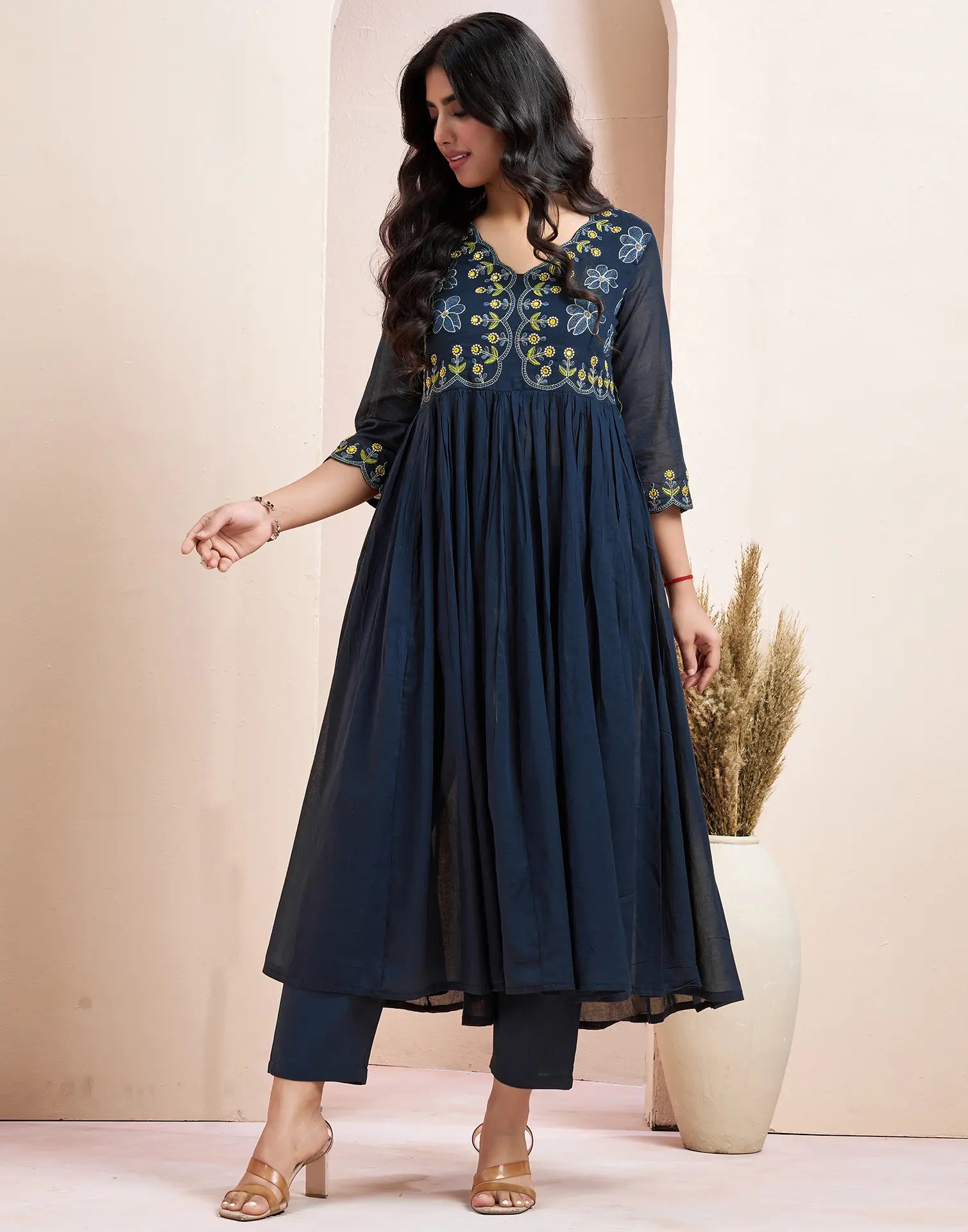Pure Cotton Embroidered Anarkali 3 Piece Kurta Set