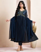 Pure Cotton Embroidered Anarkali 3 Piece Kurta Set