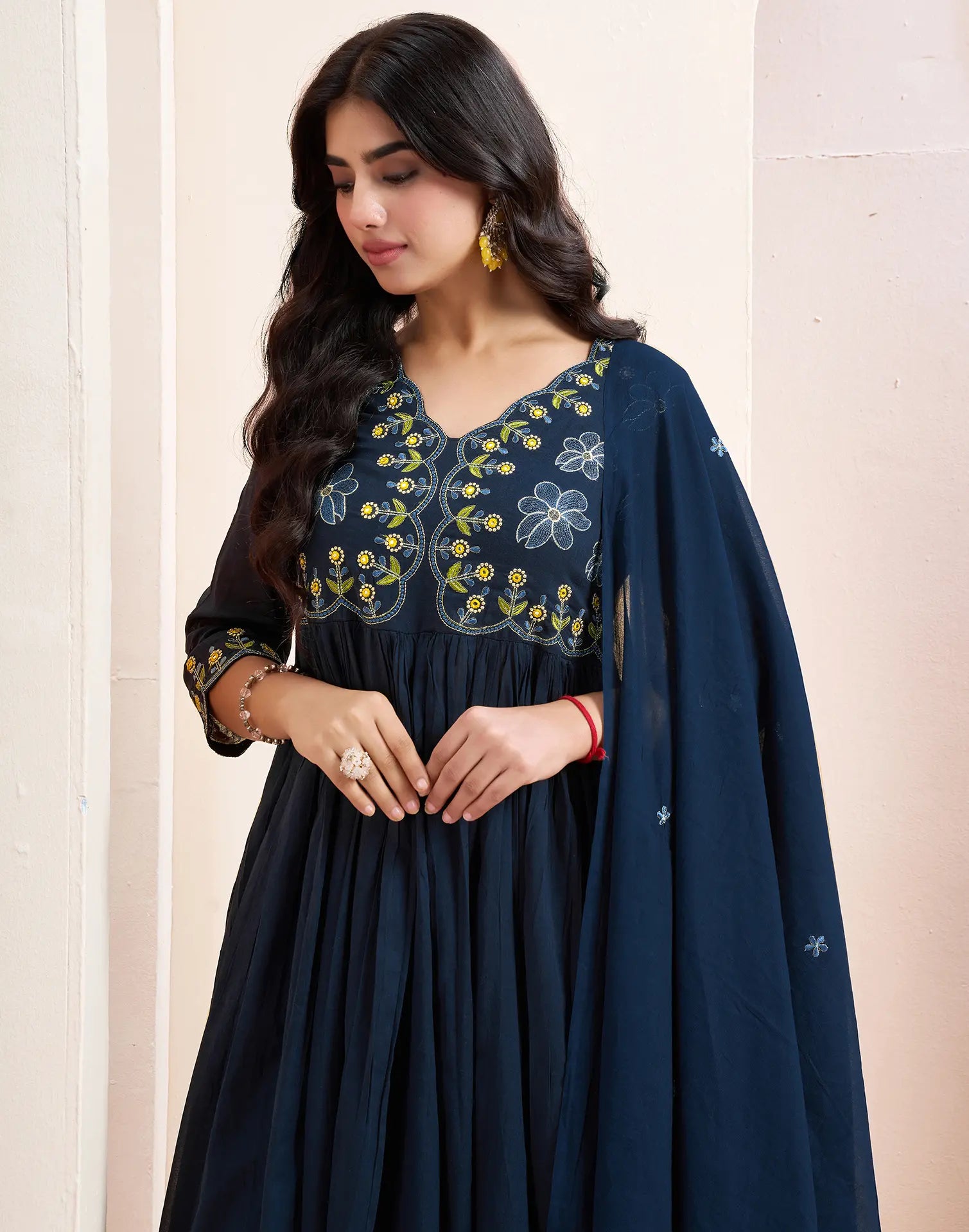 Pure Cotton Embroidered Anarkali 3 Piece Kurta Set