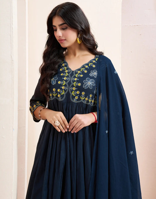 Pure Cotton Embroidered Anarkali 3 Piece Kurta Set