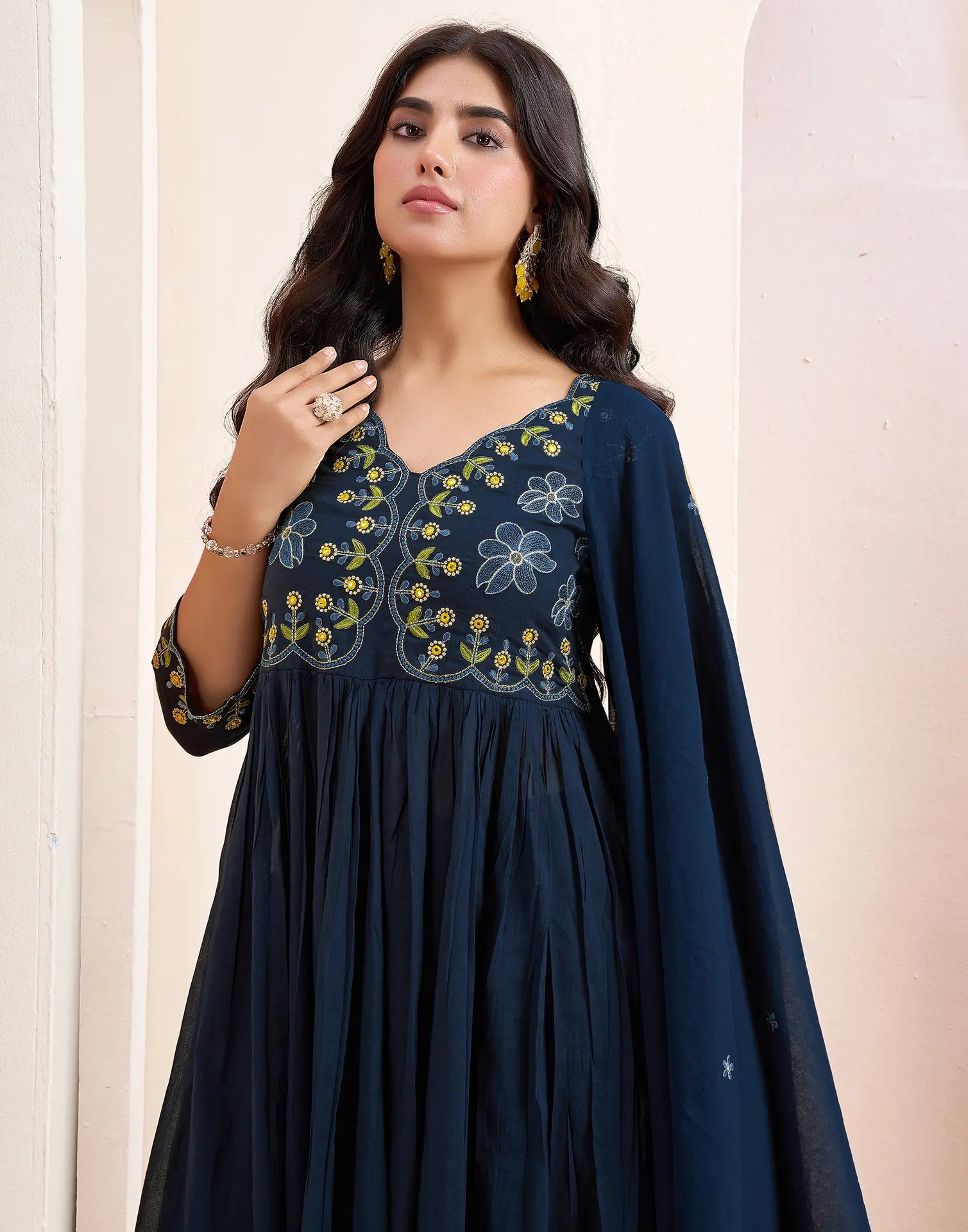 Pure Cotton Embroidered Anarkali 3 Piece Kurta Set