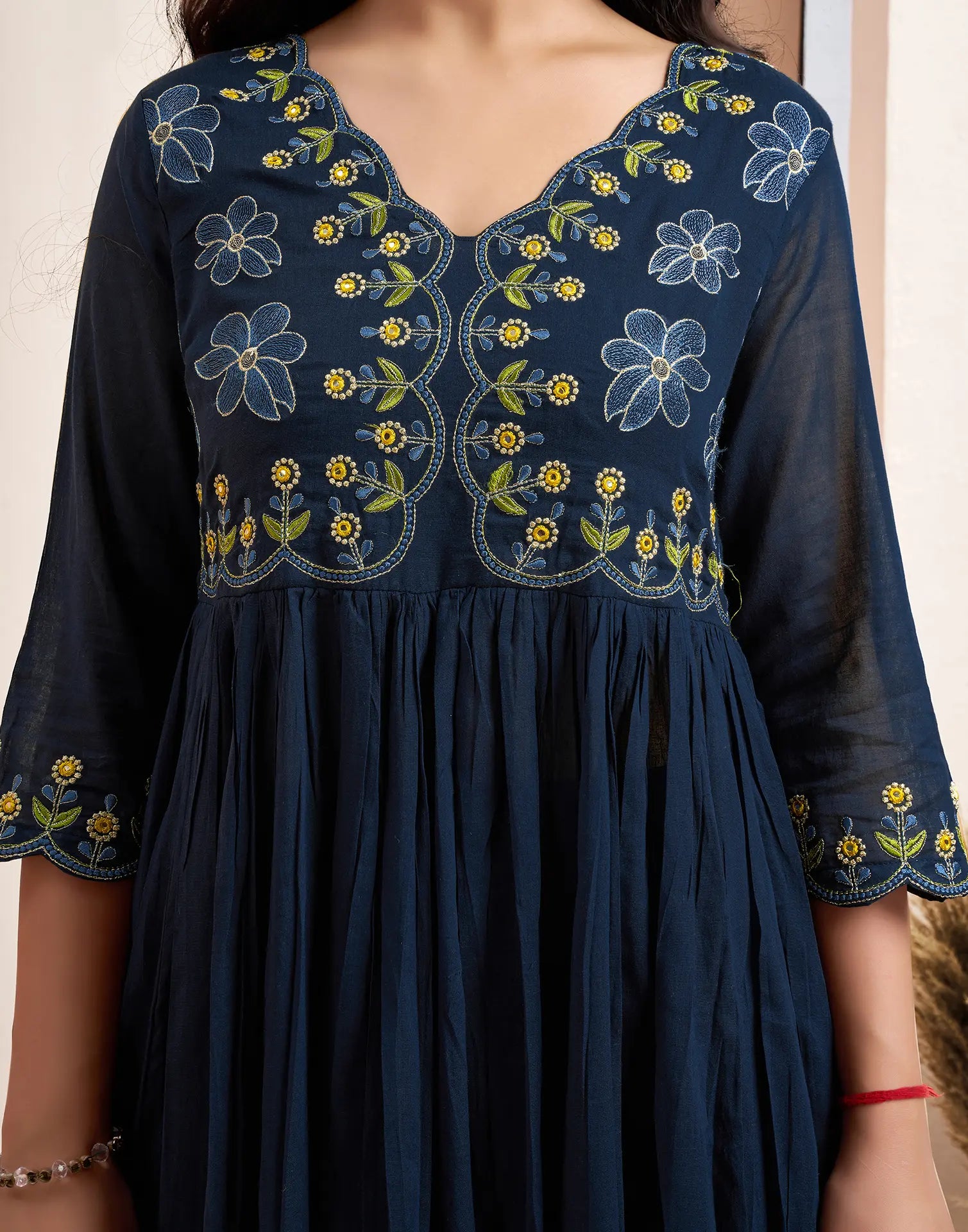 Pure Cotton Embroidered Anarkali 3 Piece Kurta Set
