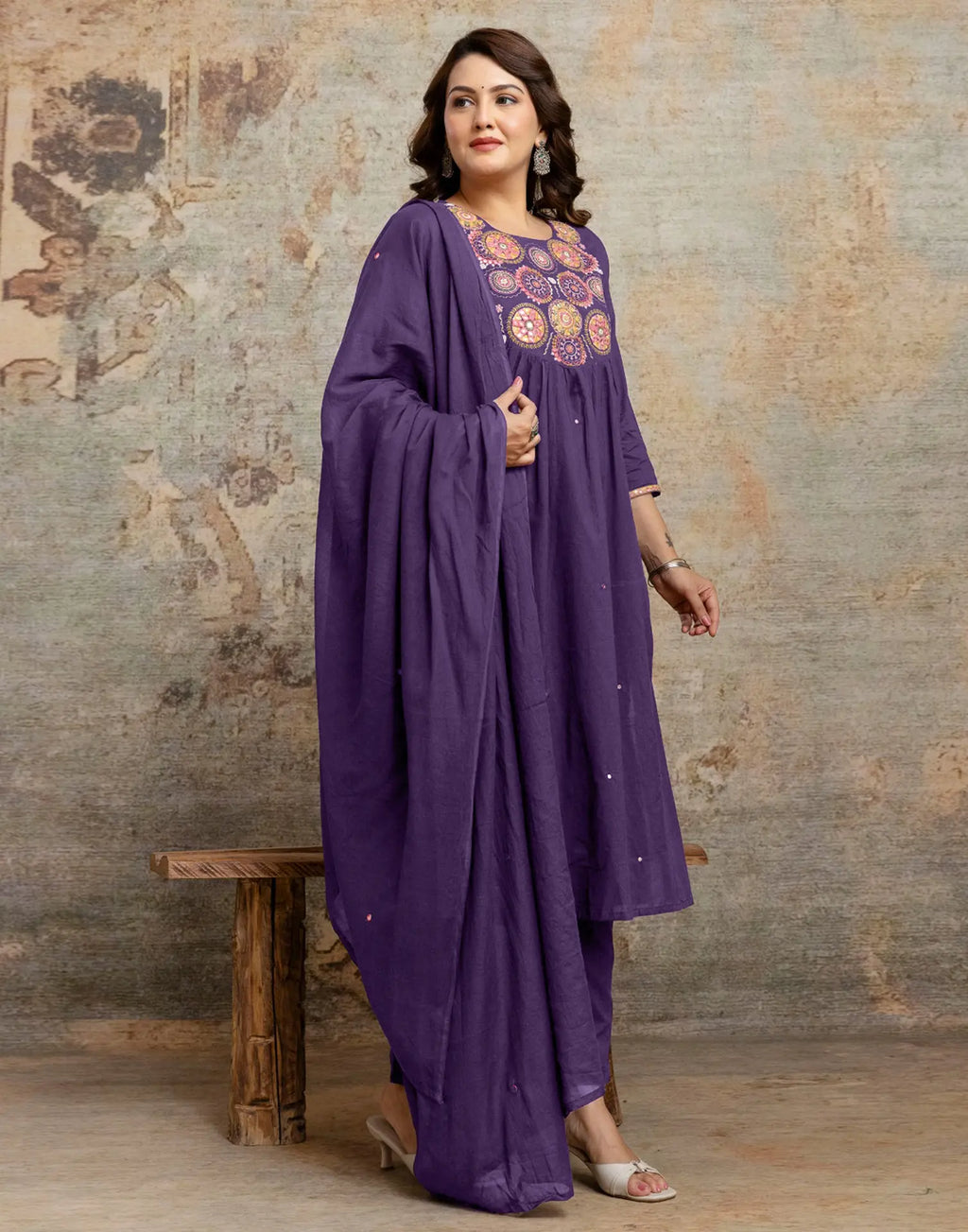 Cotton Embroidered A-Line 3 Piece Kurta Set
