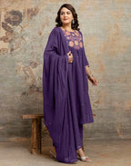 Cotton Embroidered A-Line 3 Piece Kurta Set