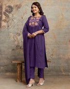 Cotton Embroidered A-Line 3 Piece Kurta Set