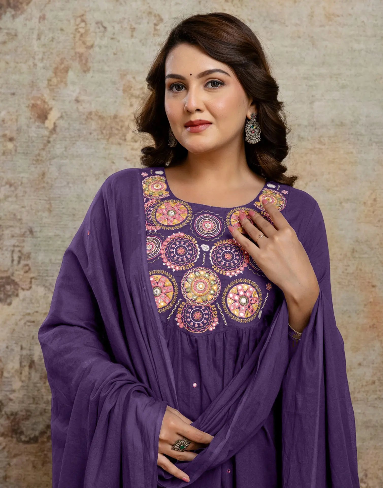 Cotton Embroidered A-Line 3 Piece Kurta Set