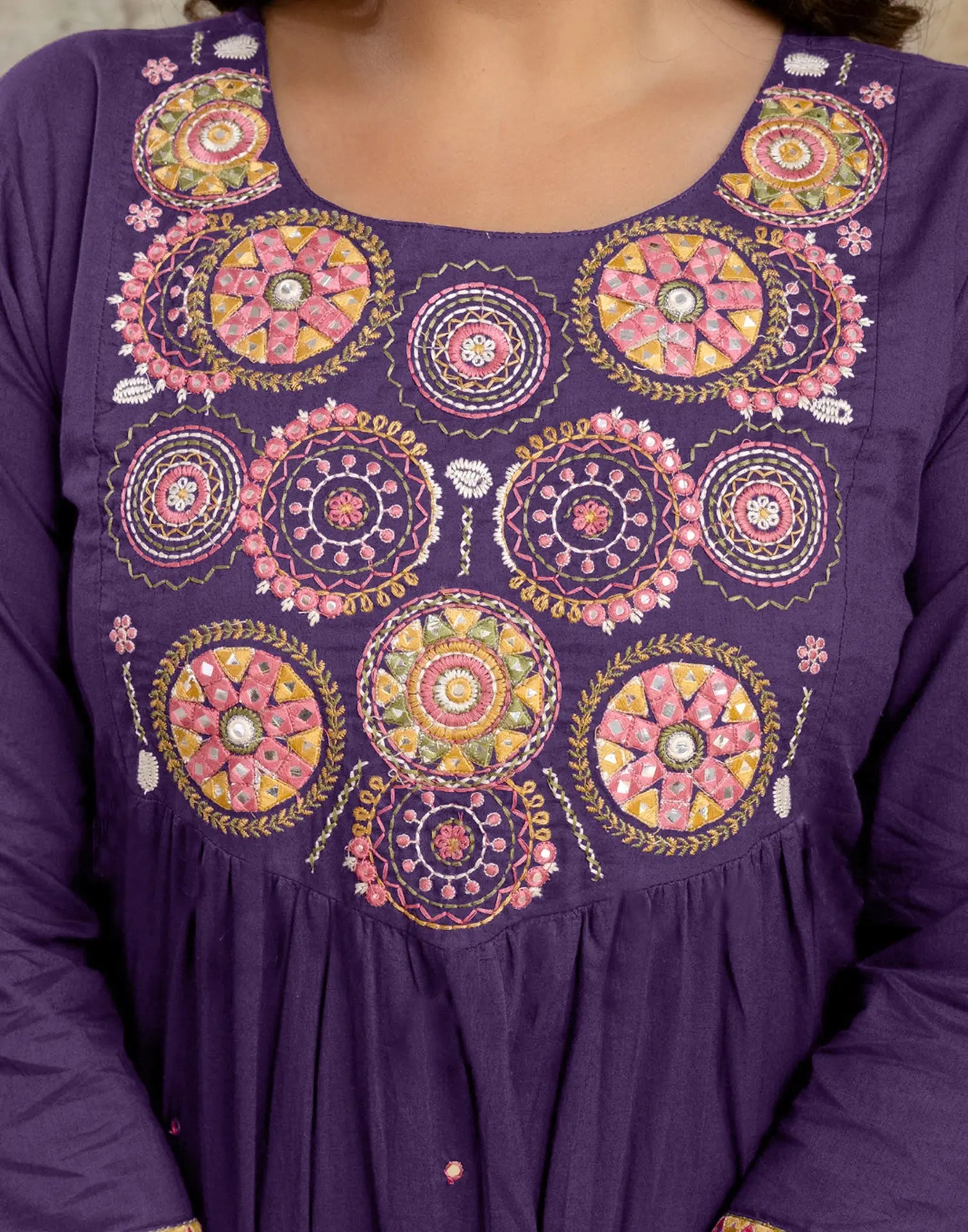 Cotton Embroidered A-Line 3 Piece Kurta Set