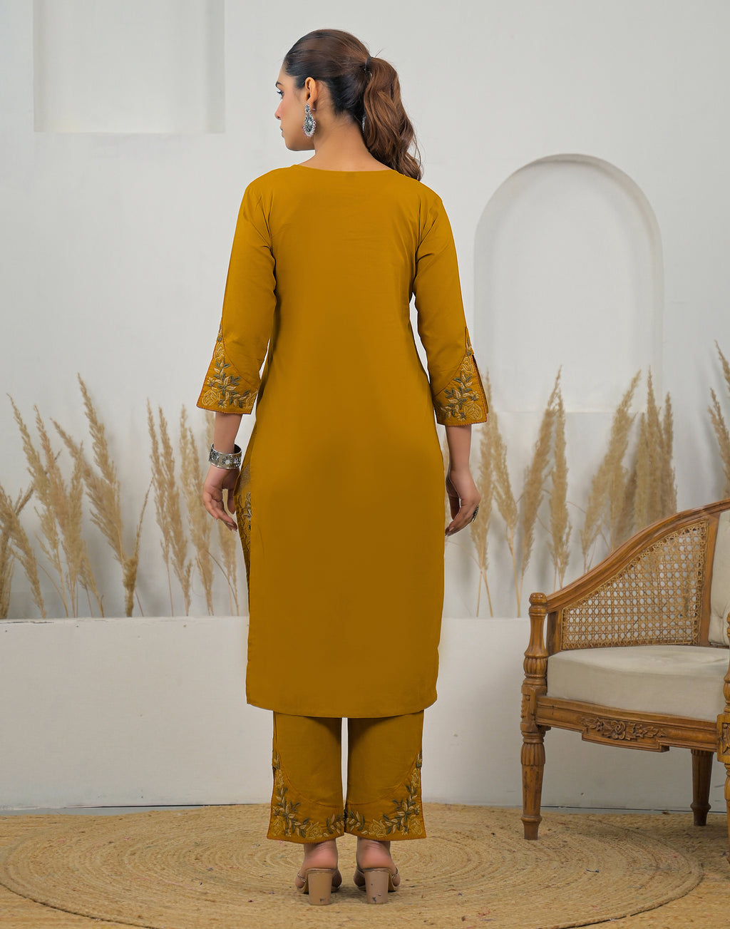 Skylee Cotton Embroidered Straight 3 Piece Kurta Set For Woman