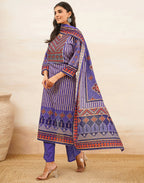 Blush Violet Purple Notched Round Neck Digital Printed Straight 3 Piece Kurta Set with Dupatta