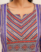 Blush Violet Purple Notched Round Neck Digital Printed Straight 3 Piece Kurta Set with Dupatta