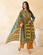 Black Round Neck Digital Printed Straight 3 Piece Kurta Set with Dupatta