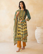 Black Round Neck Digital Printed Straight 3 Piece Kurta Set with Dupatta