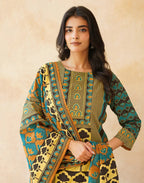 Black Round Neck Digital Printed Straight 3 Piece Kurta Set with Dupatta