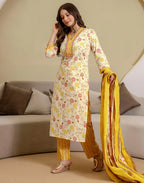 Viscose Rayon Floral Print Straight 3 Piece Kurta Set