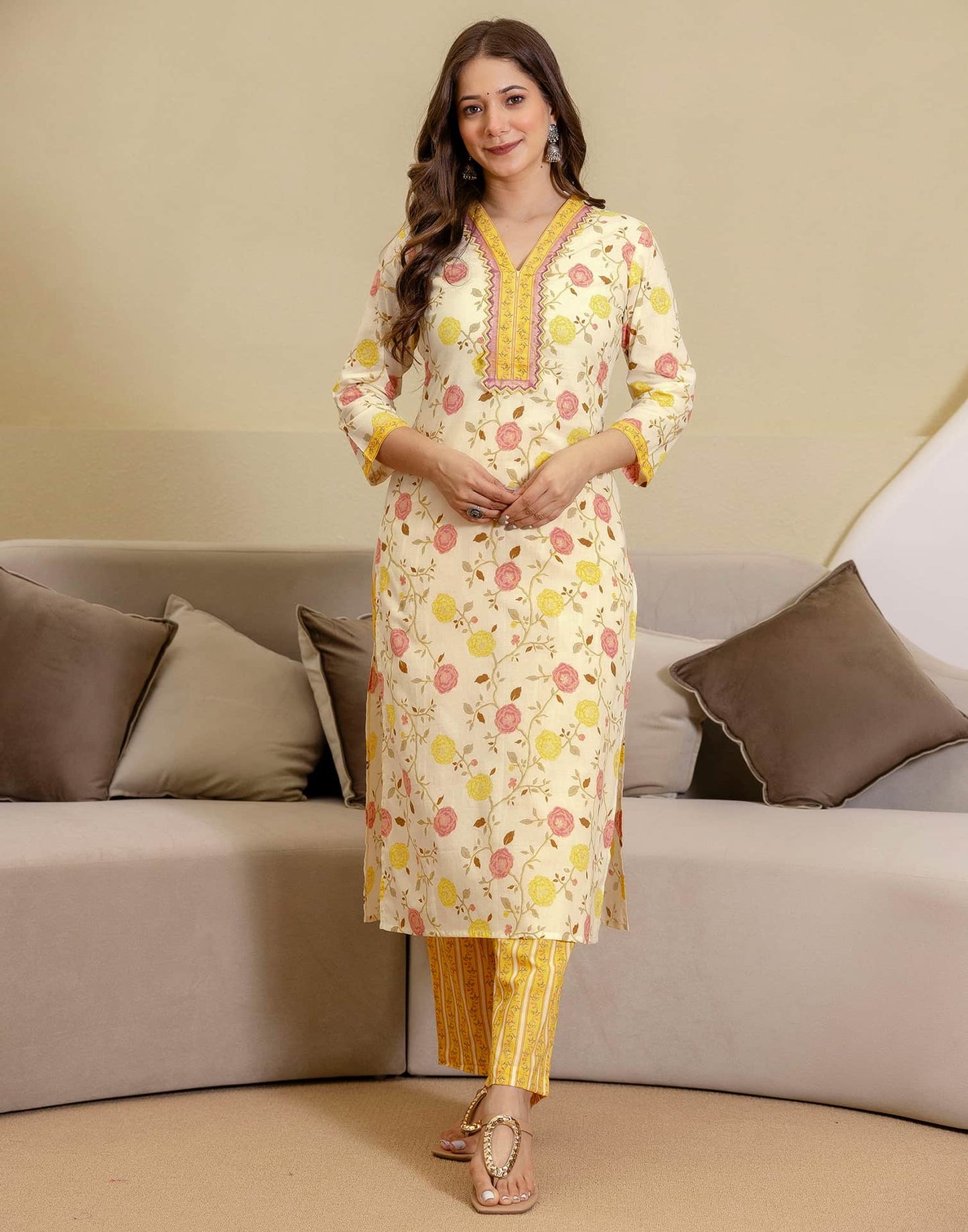 Cotton Printed Straight Kurta with Pant & Dupatta