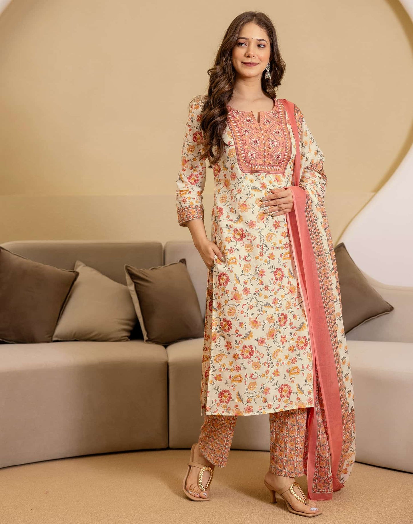 Cotton Printed Straight Kurta with Pant & Dupatta