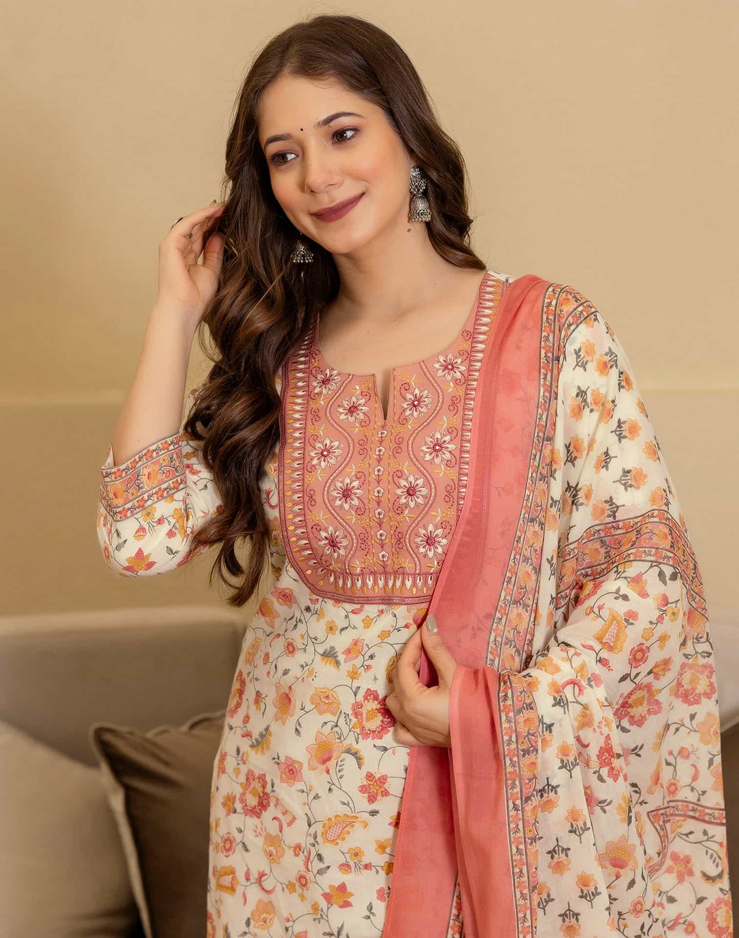 Cotton Printed Straight Kurta with Pant & Dupatta