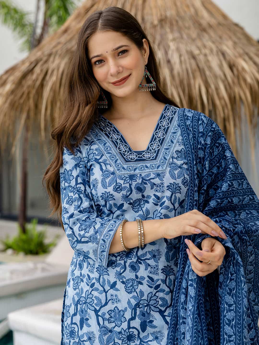 Cotton Printed Straight Kurta with Pant & Dupatta