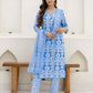 Cotton Straight Printed V-Neck Kurta with Pant & Dupatta