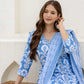 Cotton Straight Printed V-Neck Kurta with Pant & Dupatta